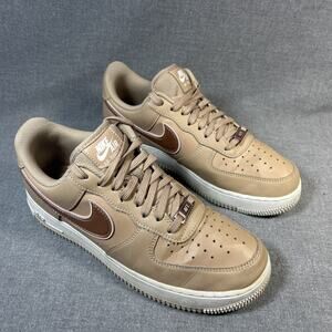 Nike Air Force 1 Low Womens 9.5 Tan Brown Leather Sneakers Lace Up